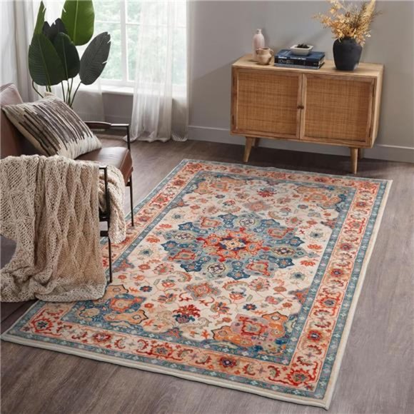 Boho Area Rug 3x5 Washable Rug Persian Non-Slip Entryway Rug Vintage - Picture 1 of 6